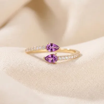 Handcrafted Gold Ring With Lab Grown Diamond, Alexandrite Handcrafted Gold Ring With Lab Grown Diamond, Alexandrite
