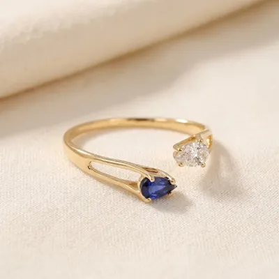 Lab Grown Diamond And Blue Sapphire 9Kt Yellow Gold Ring Lab Grown Diamond And Blue Sapphire 9Kt Yellow Gold Ring