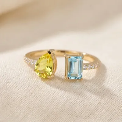Lab Diamond, Paraiba Tourmaline, Yellow Sapphire Gold Ring Lab Diamond, Paraiba Tourmaline, Yellow Sapphire Gold Ring