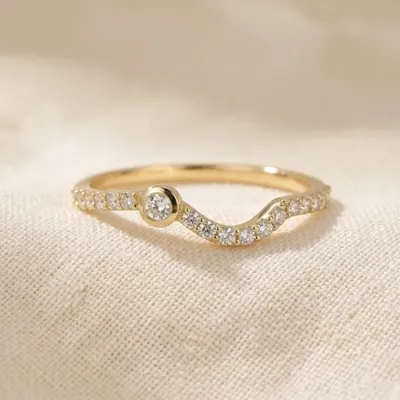 Handcrafted 9Kt Yellow Gold Delicate Ring: Lab Grown Diamond Handcrafted 9Kt Yellow Gold Delicate Ring: Lab Grown Diamond