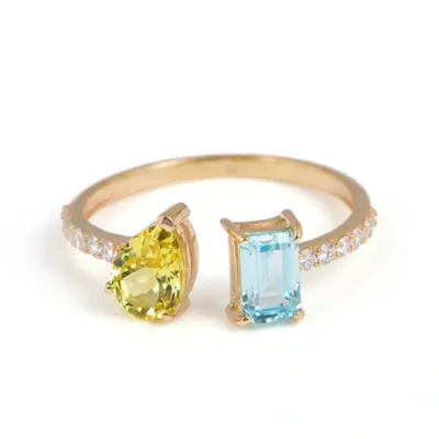 Lab Diamond, Paraiba Tourmaline, Yellow Sapphire Gold Ring Lab Diamond, Paraiba Tourmaline, Yellow Sapphire Gold Ring