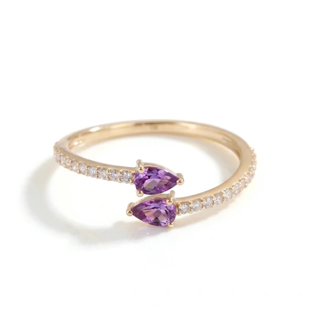 Handcrafted Gold Ring with Lab Grown Diamond, Alexandrite Handcrafted Gold Ring with Lab Grown Diamond, Alexandrite