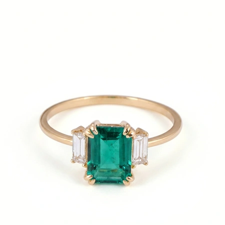 Lab Created Diamond and Columbia Emerald 9Kt Yellow Gold Ring Lab Created Diamond and Columbia Emerald 9Kt Yellow Gold Ring