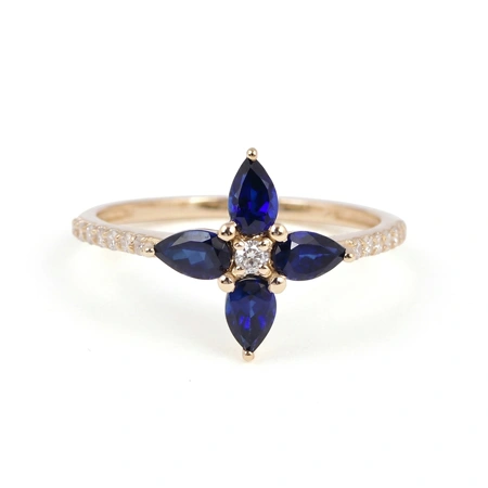 9 Karat Gold Ring Lab Grown Diamond, Royal Blue Sapphire 9 Karat Gold Ring Lab Grown Diamond, Royal Blue Sapphire