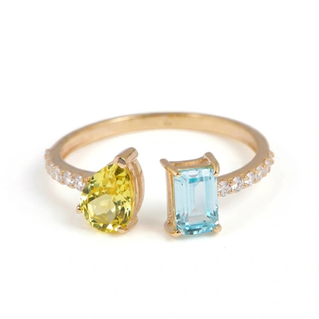 Lab Diamond, Paraiba Tourmaline, Yellow Sapphire Gold Ring Lab Diamond, Paraiba Tourmaline, Yellow Sapphire Gold Ring